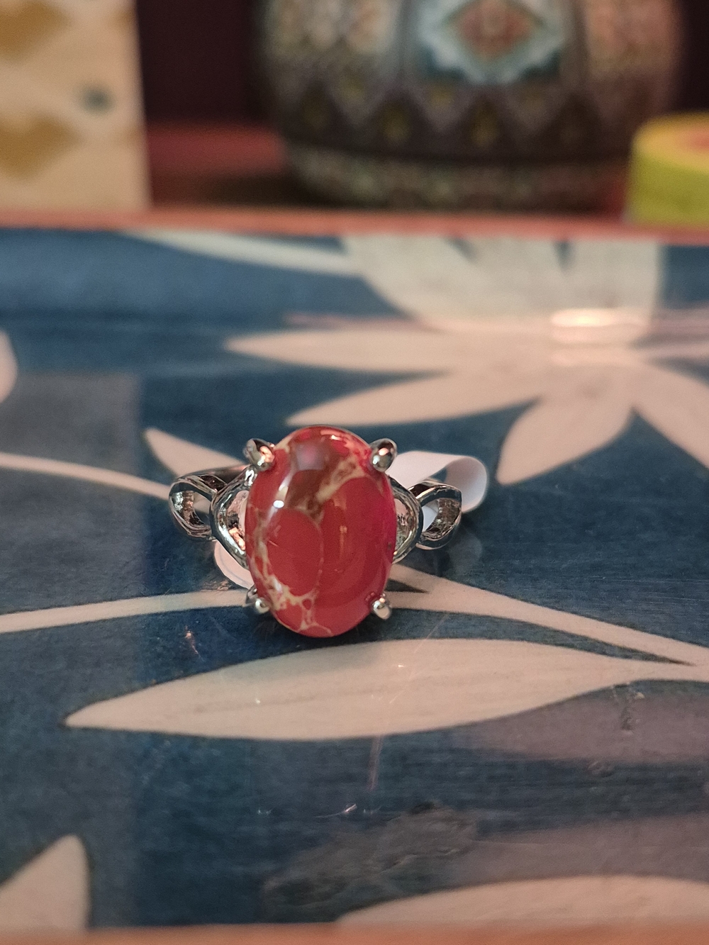Red Jasper Hypoallergenic Stainless Steel Ring– Elegant Women's Statement Ring